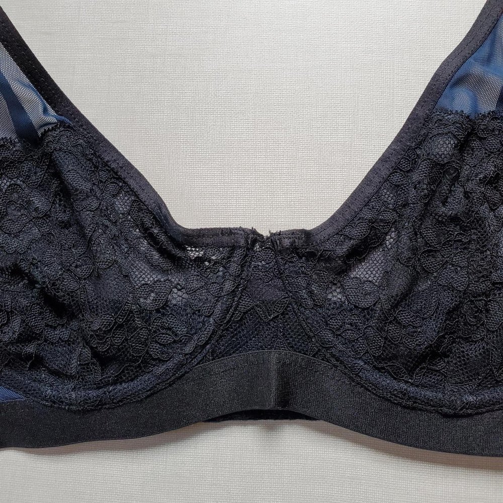 3/30$ 🍂 Blush Esprit Plunge Bra Blue Black Mesh - Picture 5 of 8